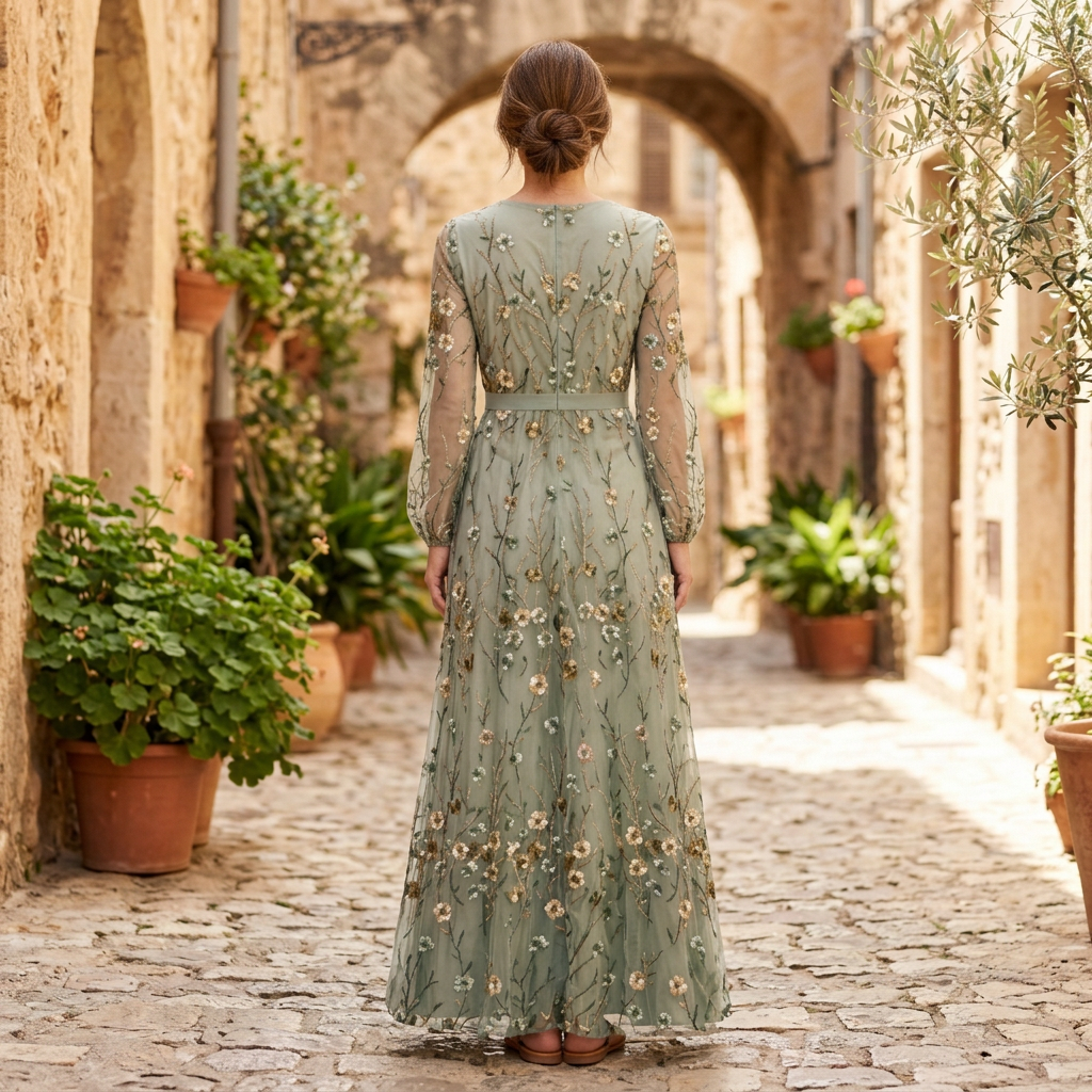 Women's Maxi Dress | Floral Kimono Sleeve V-Neck Blue back view