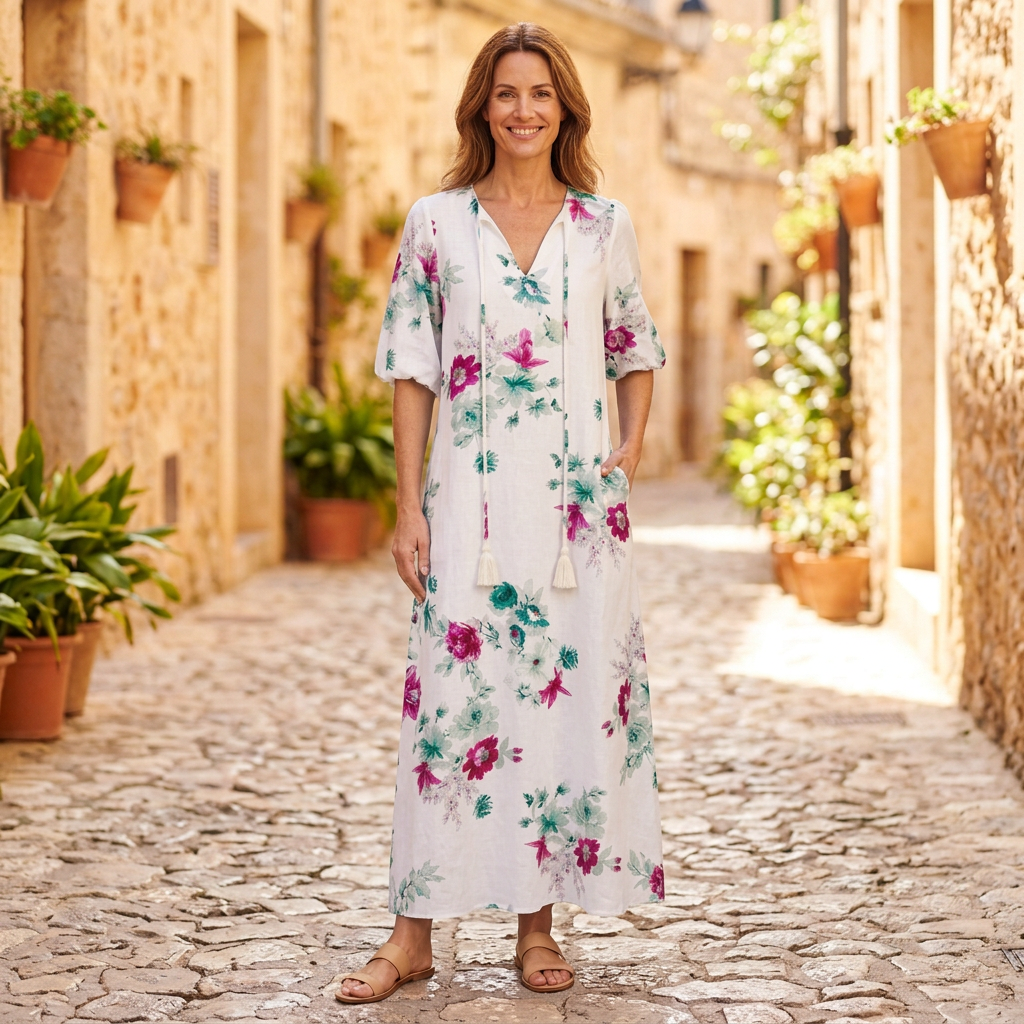Women's Maxi Dresses | Boho Print V-Neck Flutter Sleeve White 2 front view