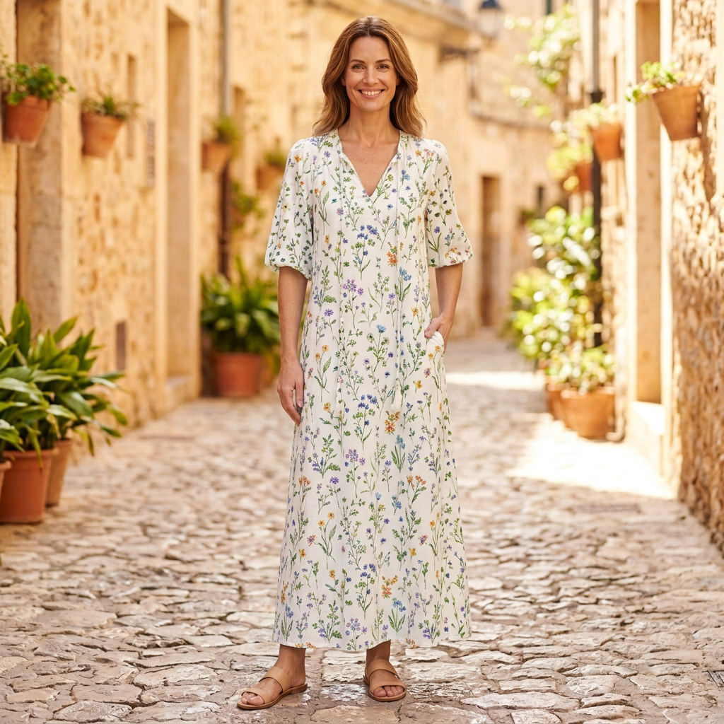 Women's Maxi Dresses | Boho Print V-Neck Flutter Sleeve White 1 front view