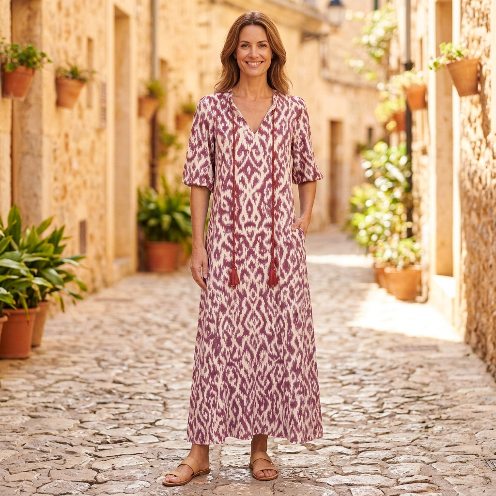 Women's Maxi Dresses | Boho Print V-Neck Flutter Sleeve Red front view