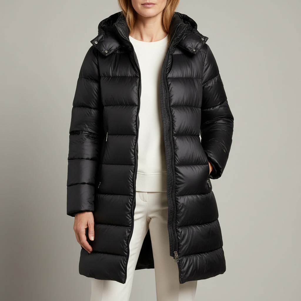 Down Lined Puffer Jacket - Hooded Women's Winter Jacket front view