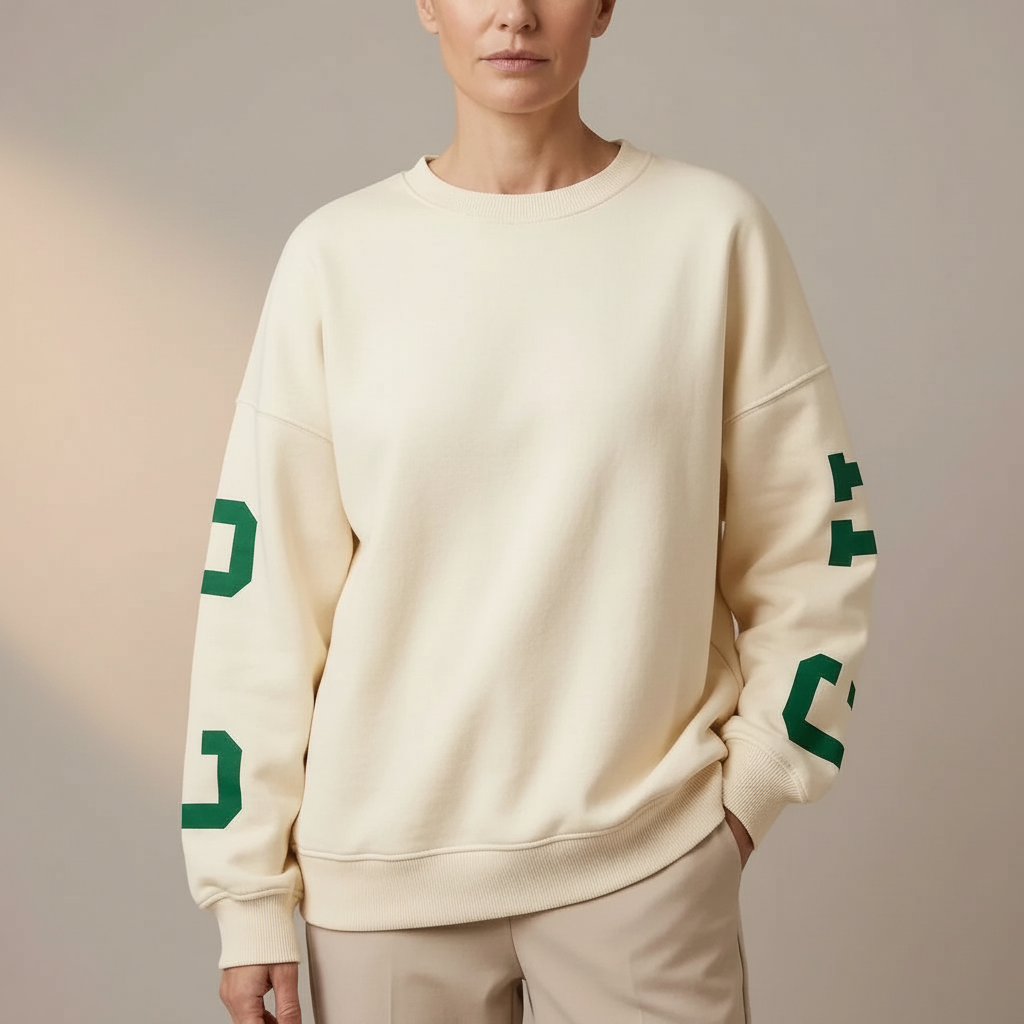 Varsity Crewneck Sweatshirt - Fleece Lined Women's Cream front view