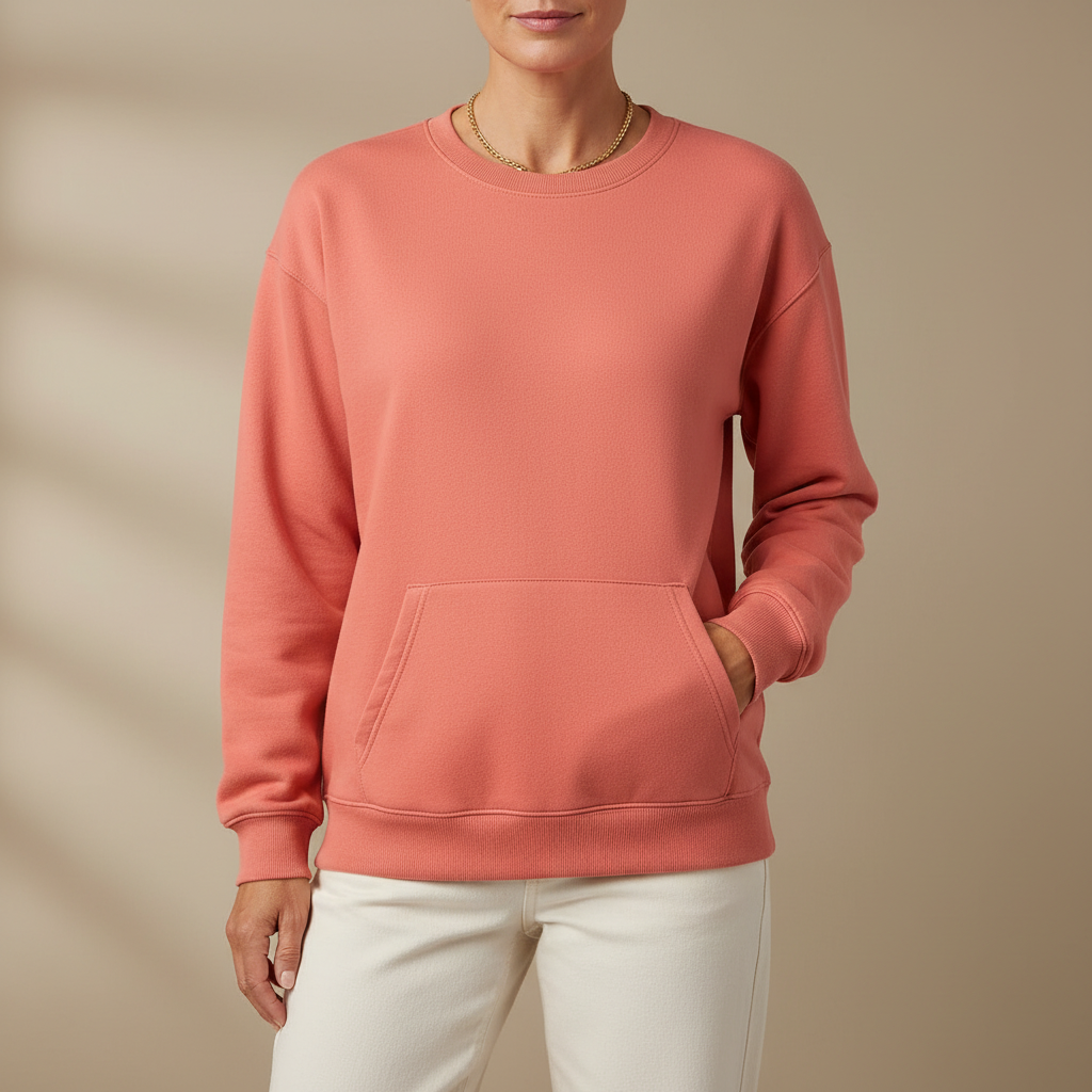 Oversized Kangaroo Pocket Sweatshirt - Crewneck Women's Light Red front view