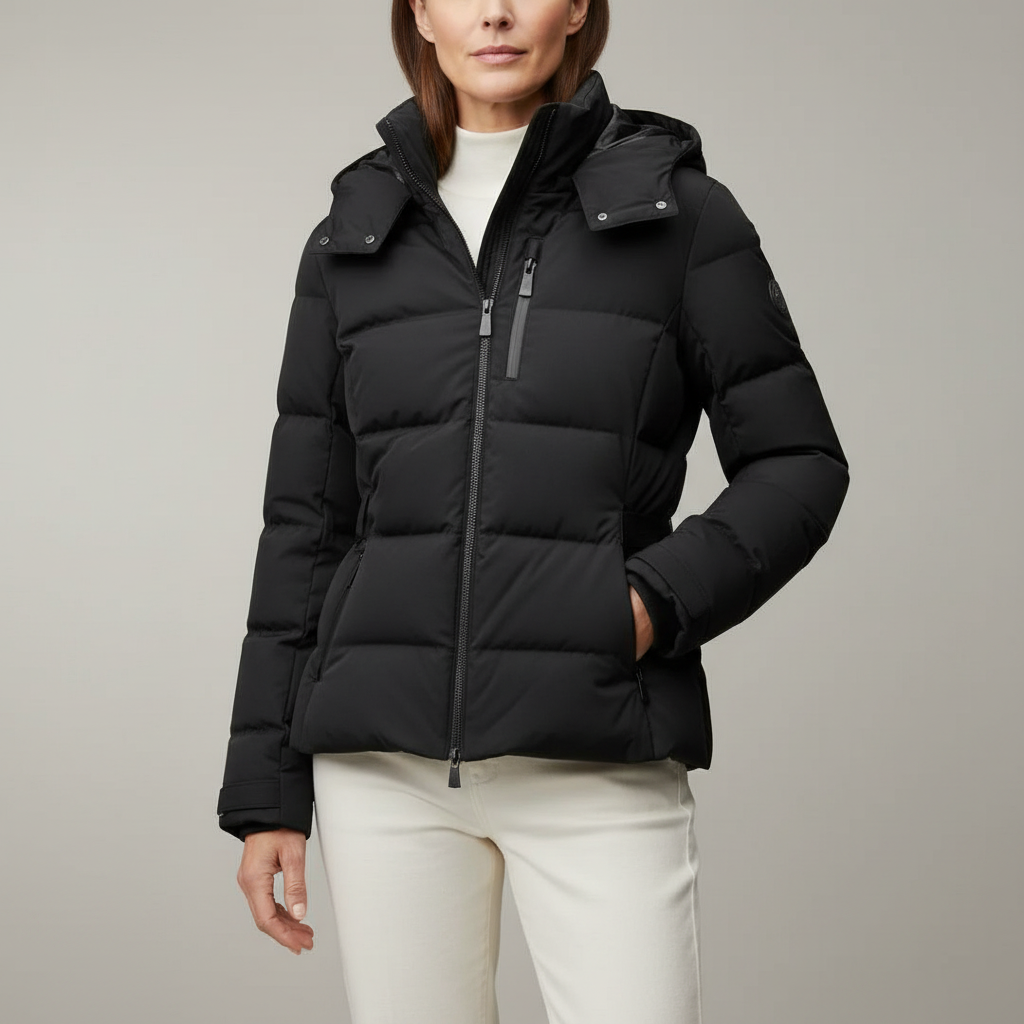 Belted Hooded Puffer Coat - Quilted Women's Winter Jacket Black front view
