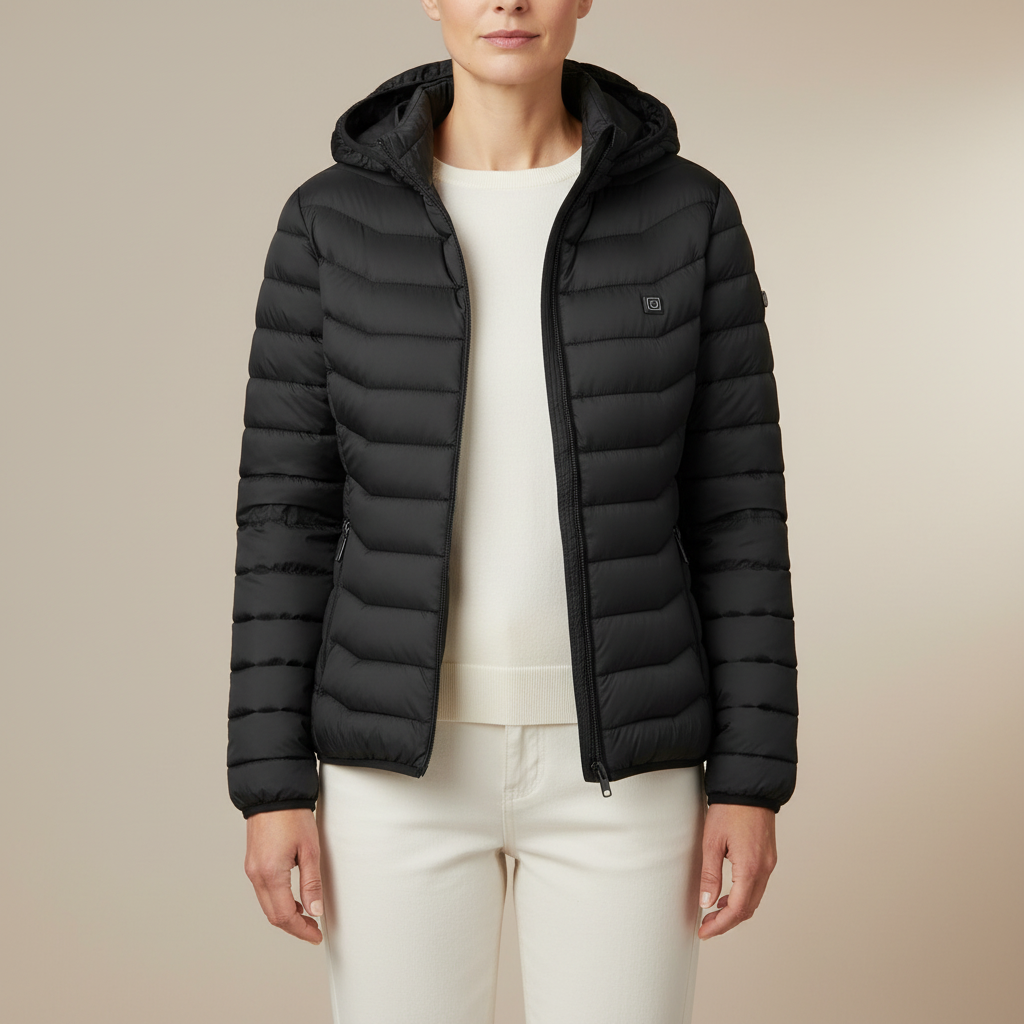 Hooded Quilted Puffer Jacket - Lightweight Zip Women's Black front view