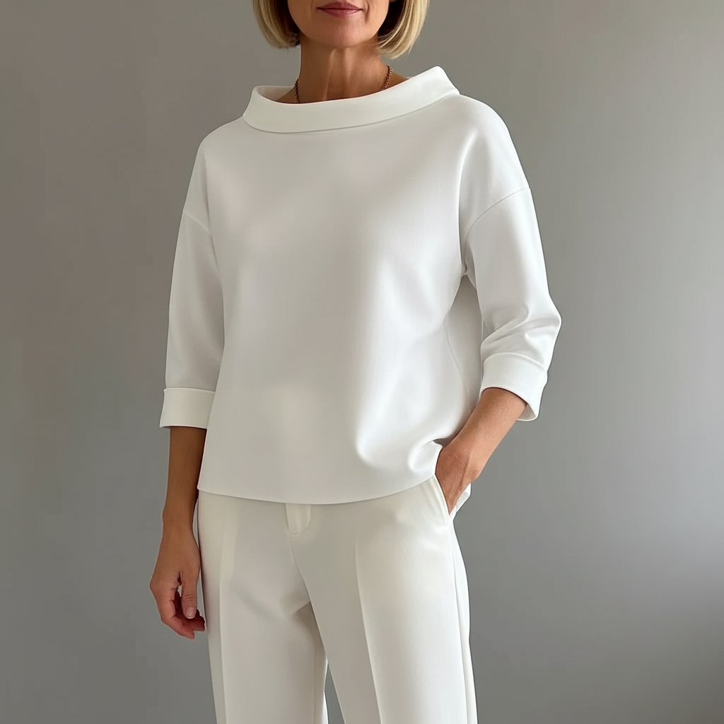 Half High Collar Sweatshirt - Cotton Blend Women's White front view