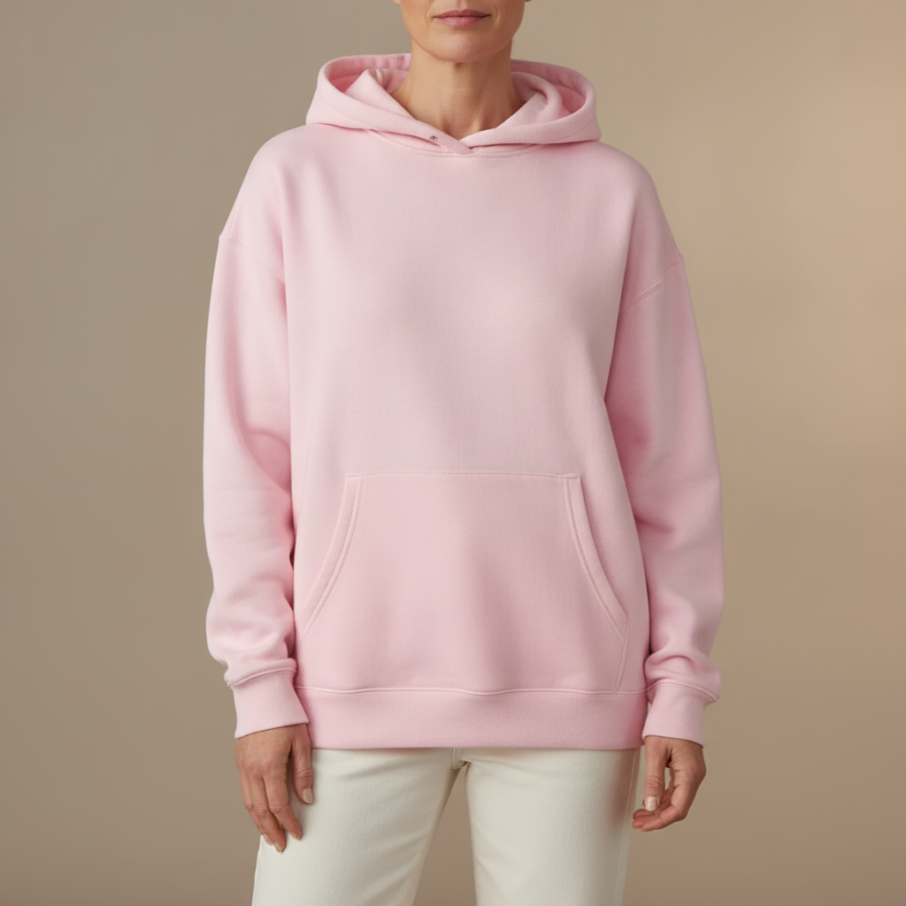 Oversized Graphic Hoodie - Fleece Women's Sweatshirt Light Pink White Print front view
