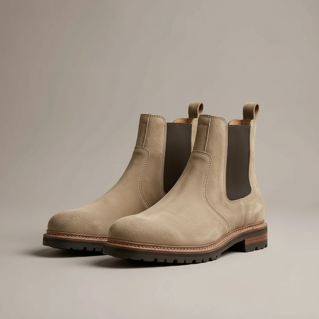 Suede Chelsea Boots - Ankle Slip On Men's Boots Khaki front view