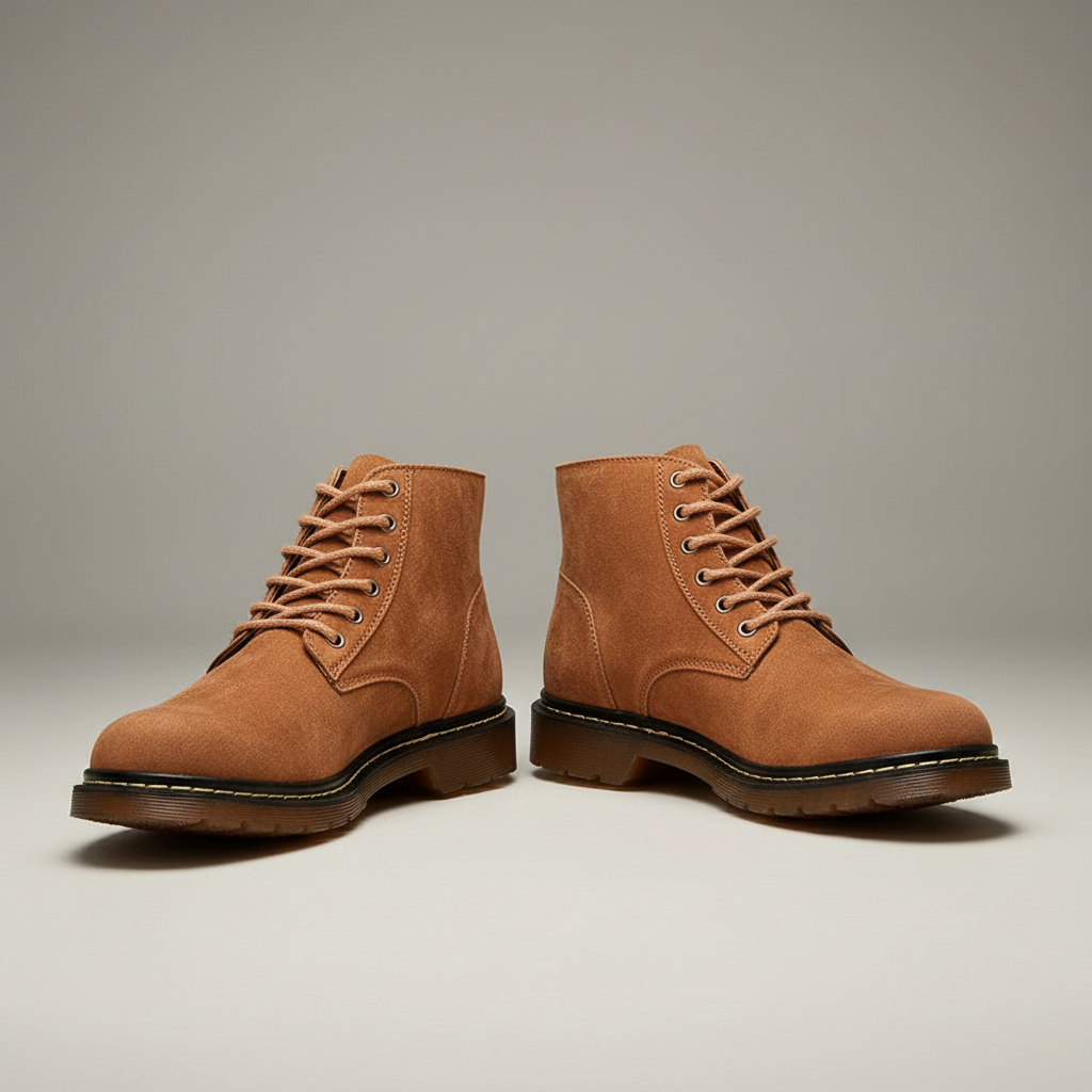 Suede Lace Up Work Boots - Chunky Sole Men's Boots Brown front view