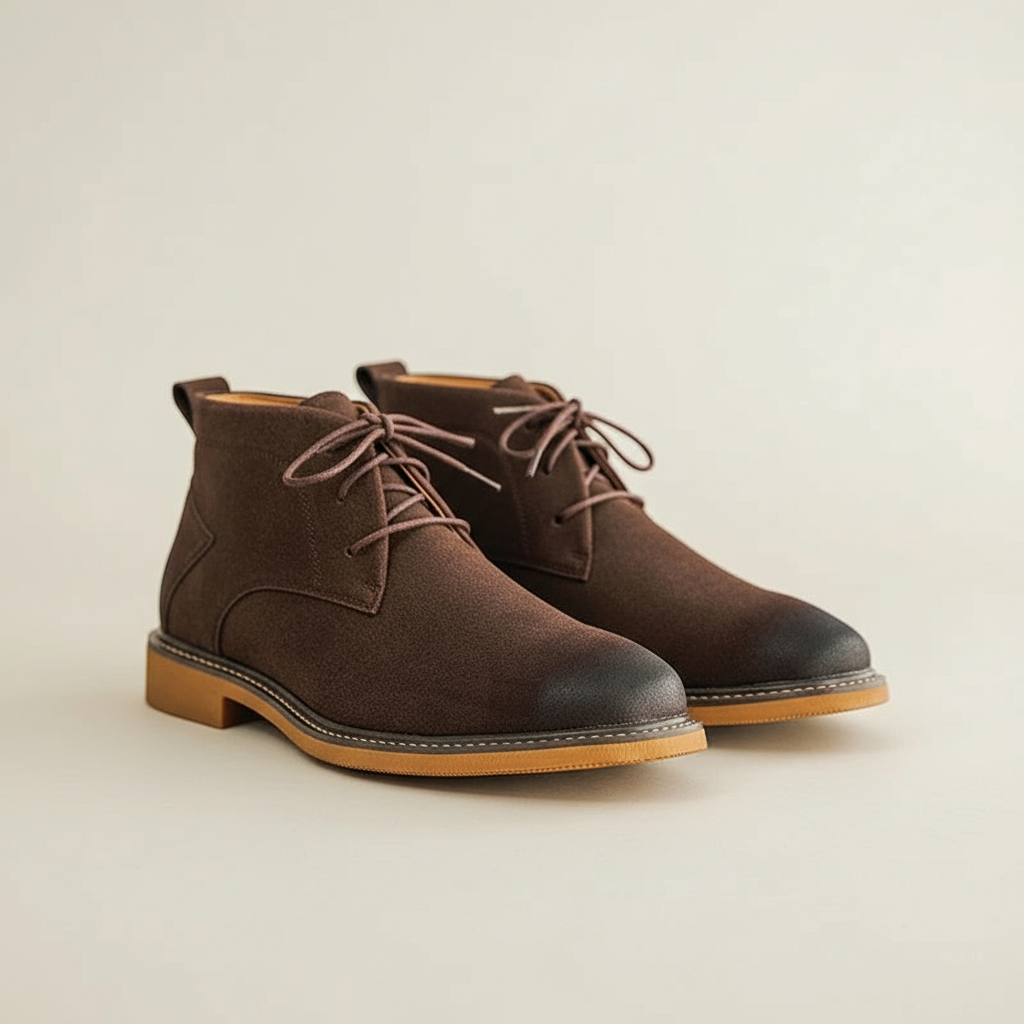 Suede Chukka Boots - Lace Up Men's Ankle Boots Brown front view
