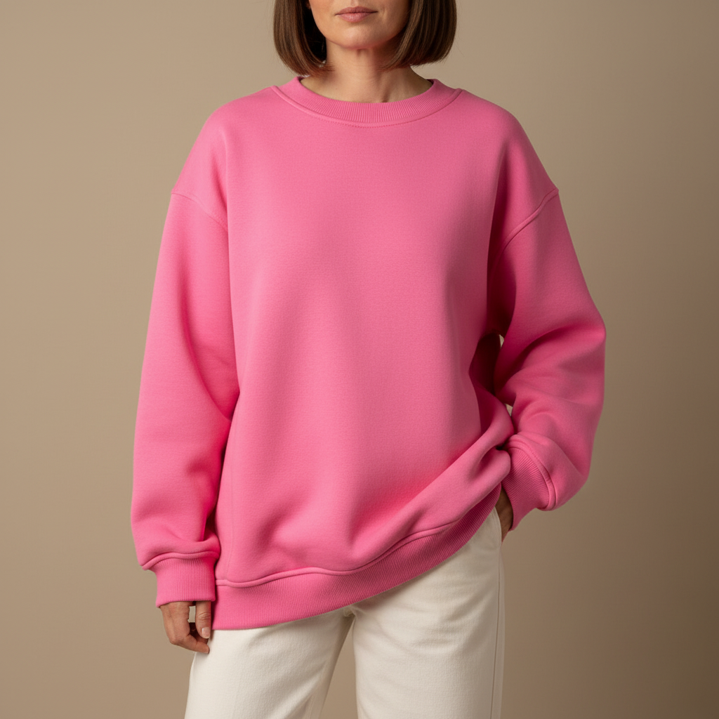 Oversized Crew Neck Sweatshirt - Women's Pullover Hot Pink front view