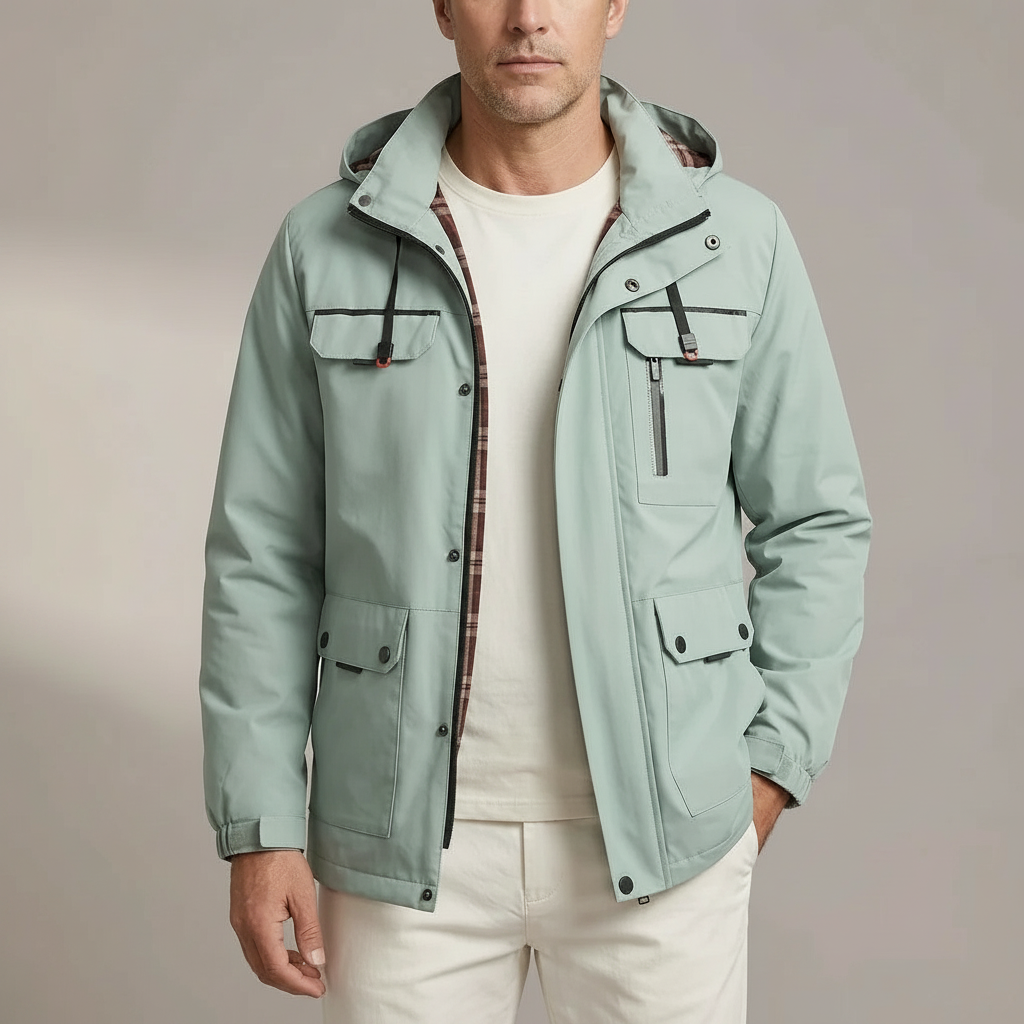 Water Resistant Hooded Jacket - Insulated Men's Winter Coat Light Green front view
