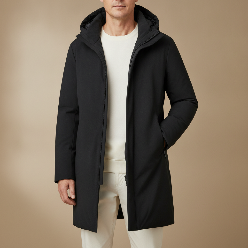 Long Insulated Hooded Parka - Men's Winter Jacket Black front view