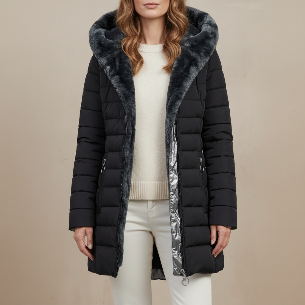 Faux Fur Lined Parka - Water Resistant Women's Coat Black front view