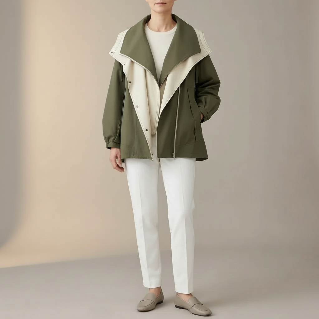 Water Resistant Trench Coat - Oversized Zip Women's Emerald Green front view