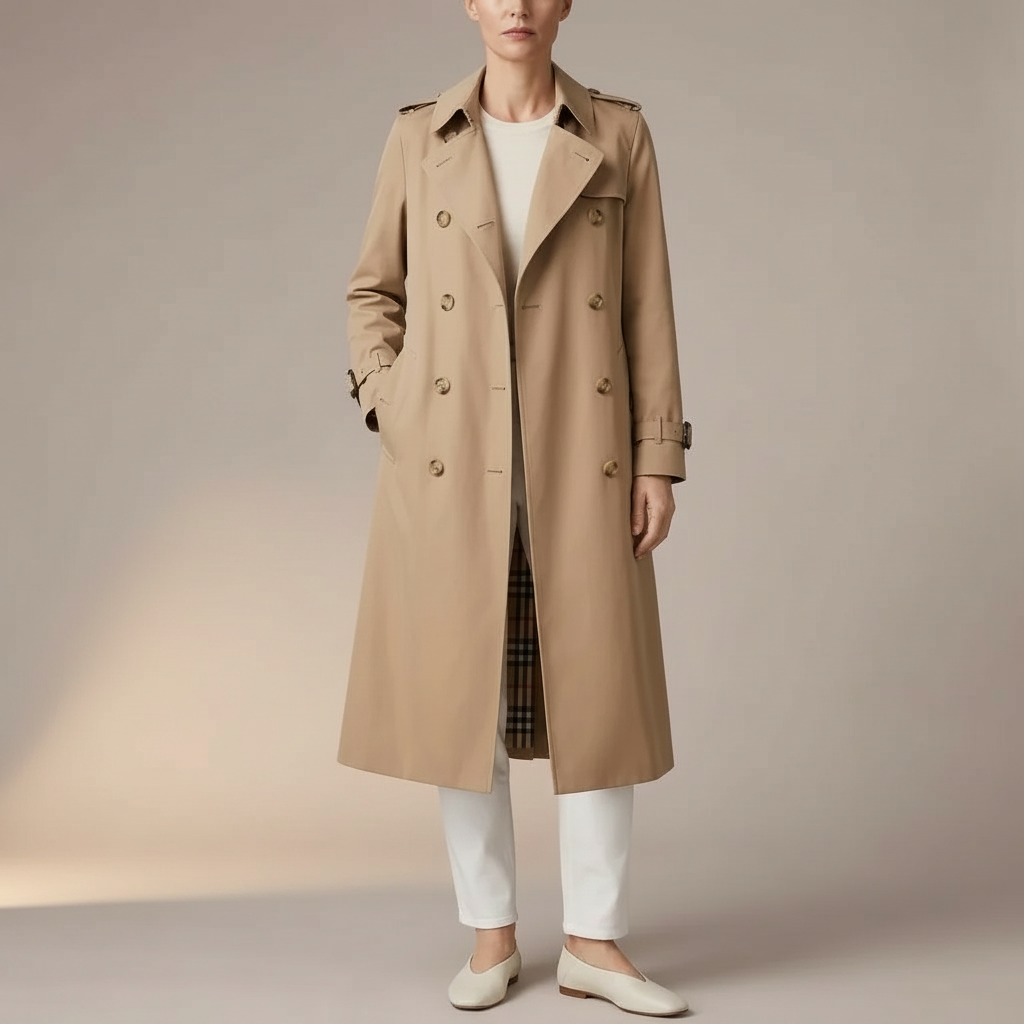 Classic Belted Trench Coat - Double Breasted Women's Khaki front view