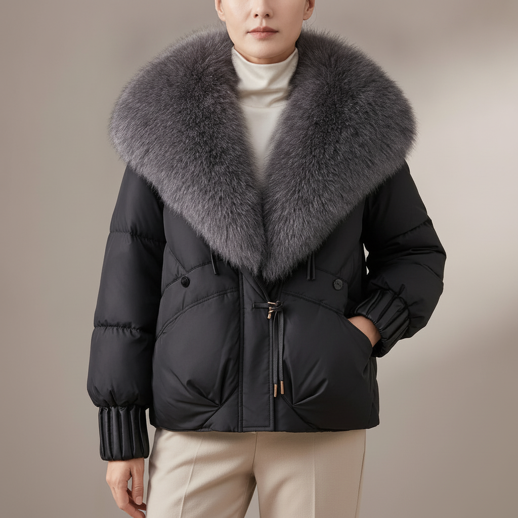 Padded Parka - Detachable Faux Fur Collar Women's Coat Black front view