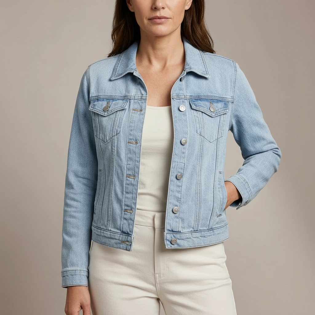 Classic Denim Jacket - Button Front Women's Jean Jacket Light Blue front view