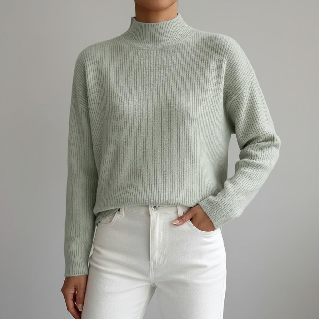 Mock Turtleneck Sweater - Lightweight Women's Knit Light Green front view