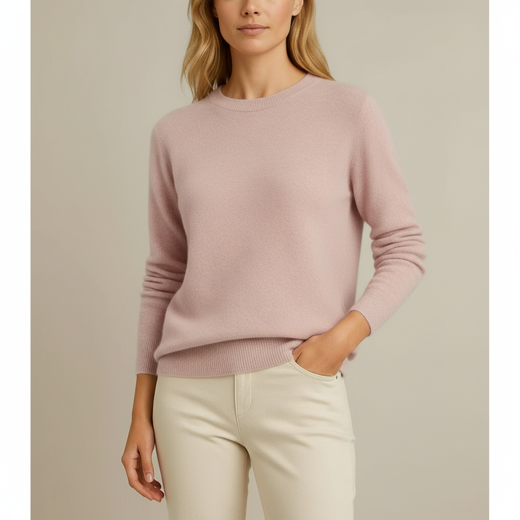 Cashmere Crewneck Sweater - Long Sleeve Women's Pink front view