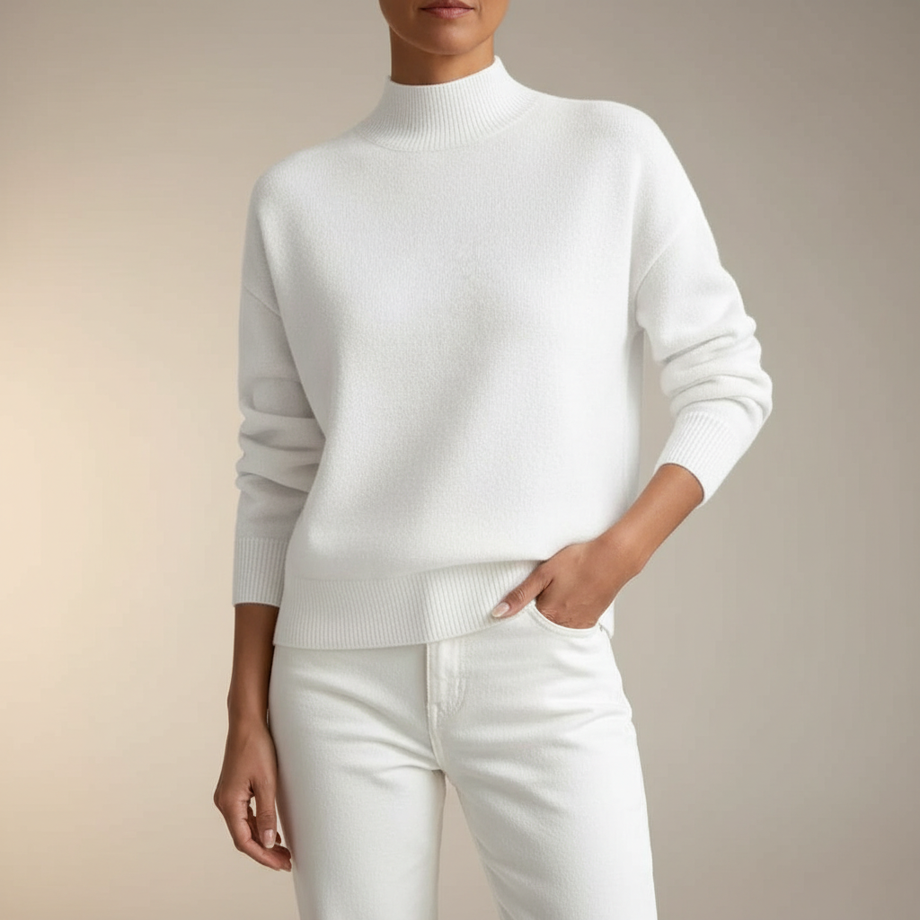 Mock Neck Sweater - Long Sleeve Relaxed Women's White front view