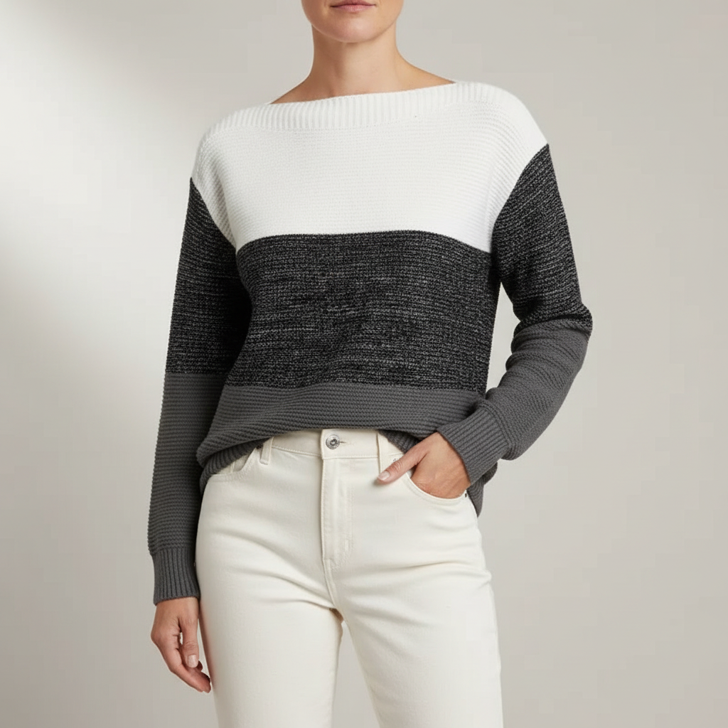 Colorblock Cashmere Sweater - Boat Neck Women's Black front view