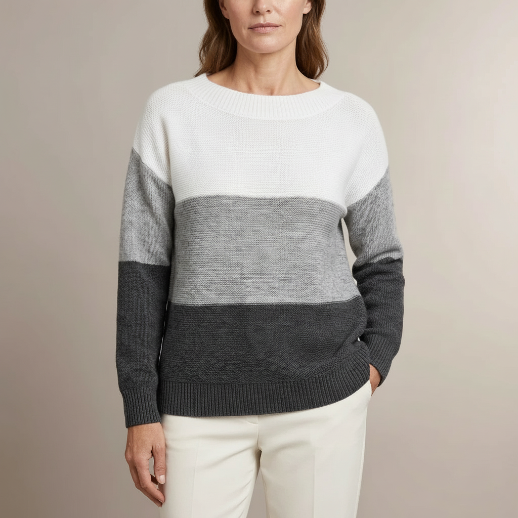 Color Block Cashmere Sweater - Boat Neck Women's Black front view