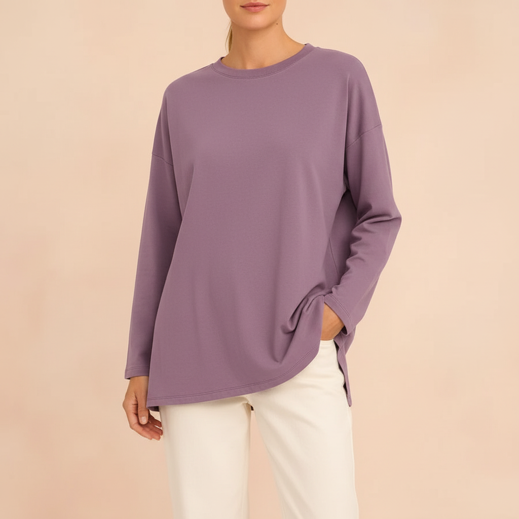 Oversized Long Sleeve Top - Relaxed Women's Tee Purple front view