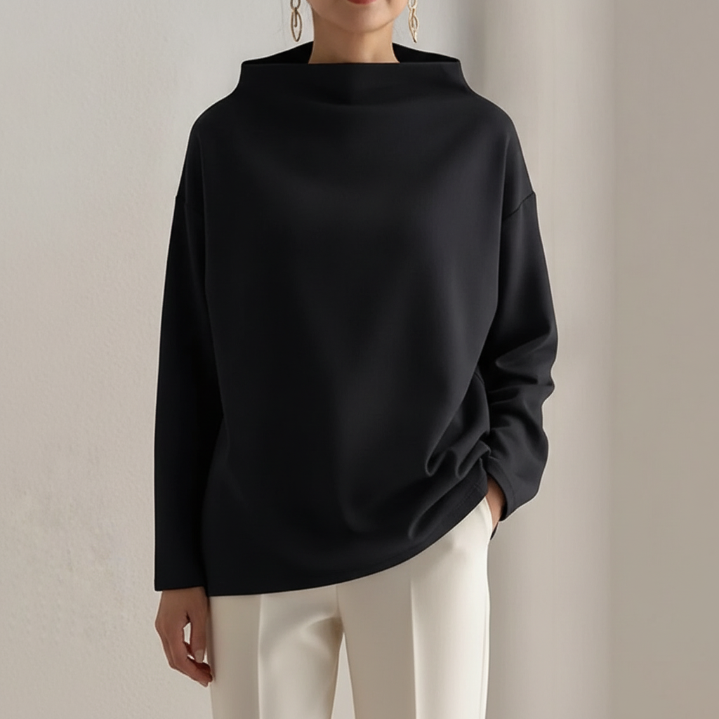 Oversized Mock Neck Sweater - Long Sleeve Women's Black front view