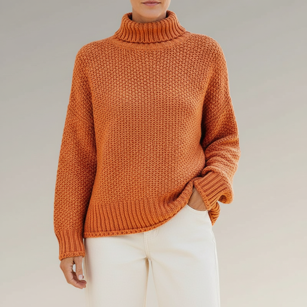 Loose Fit Turtleneck Sweater - Oversized Women's Orange front view